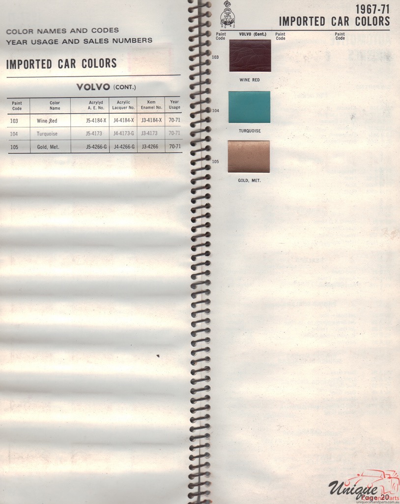 1967 Volvo Paint Charts Williams 2